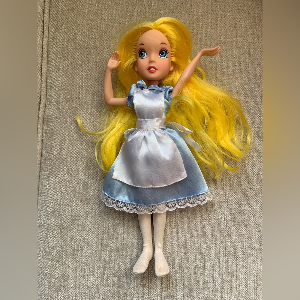 Blue and White Disney’s “Alice in Wonderland”- our family  Doll with Yellow Hair